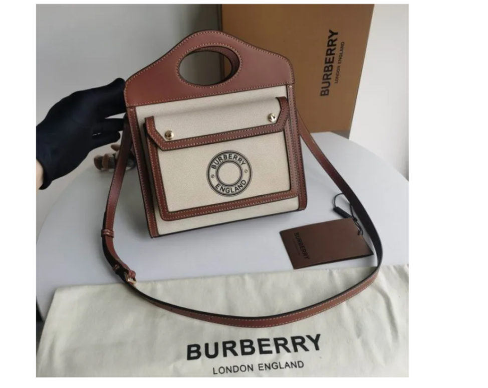 Burberry  Canvas Smooth Calfskin Two Tone Mini Pocket Bag Tan